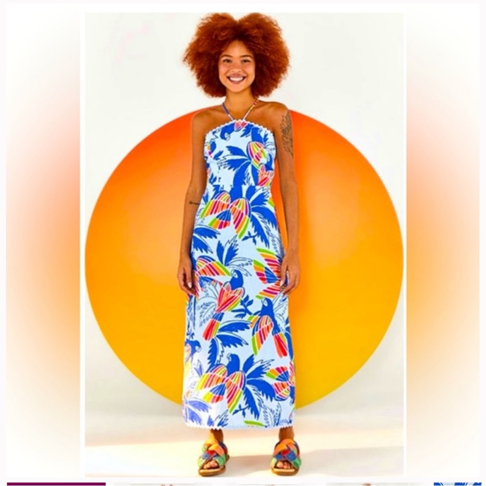 NWT🌼FARM Rio Blue Color Birds Midi dress🌼GORGEOUS🌼Size L